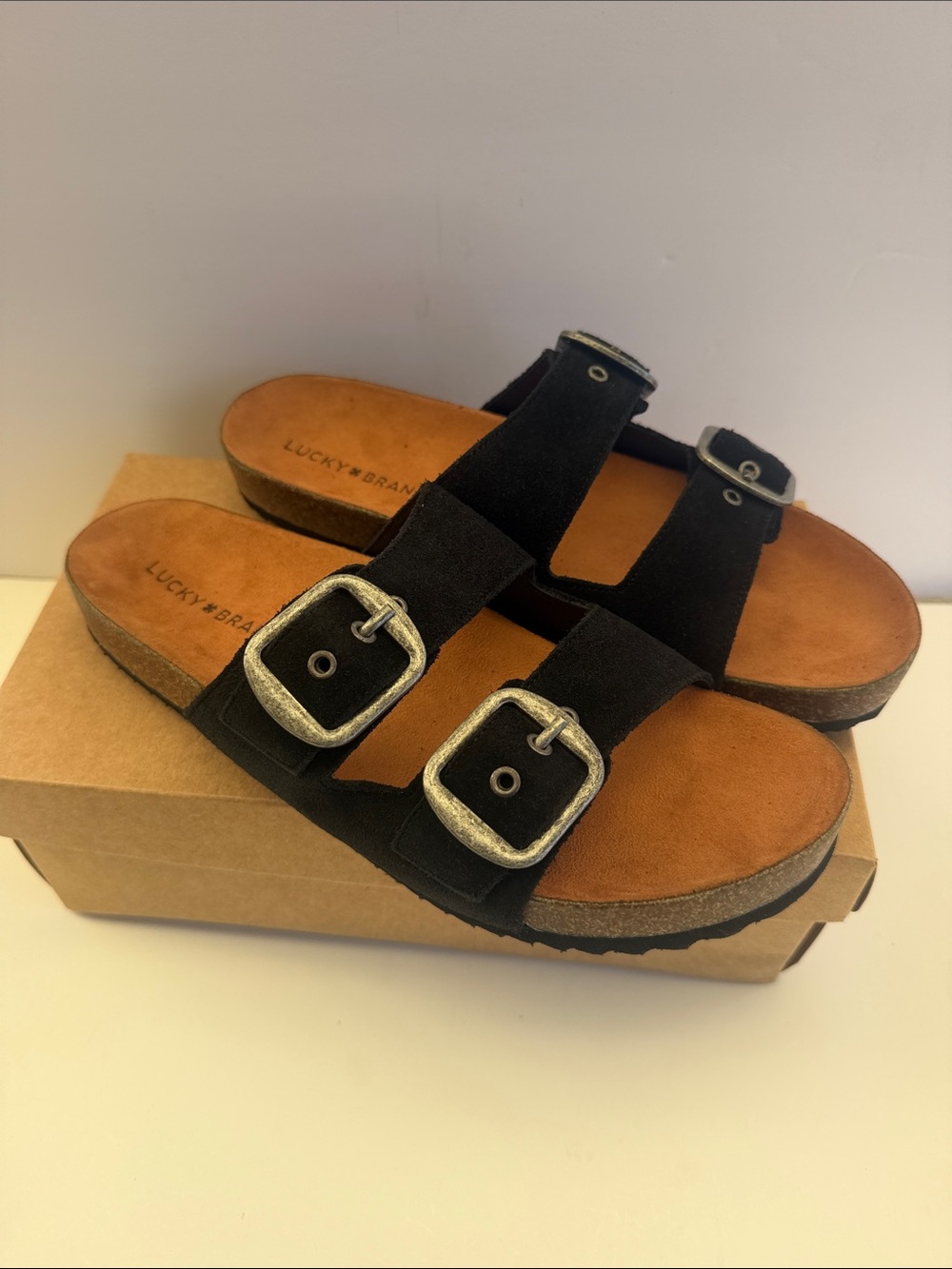 Lucky Brand Women’s Black Double-Strap Buckle Sandals Size 11